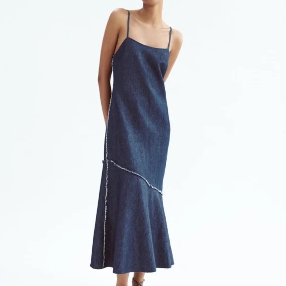 🌟 HOST PICK 🌟Zara Spaghetti Strap Denim Blue Mermaid Maxi Dress-Size S-NWT